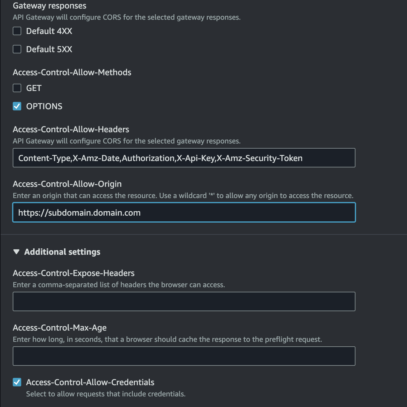 API Gateway CORS Config.